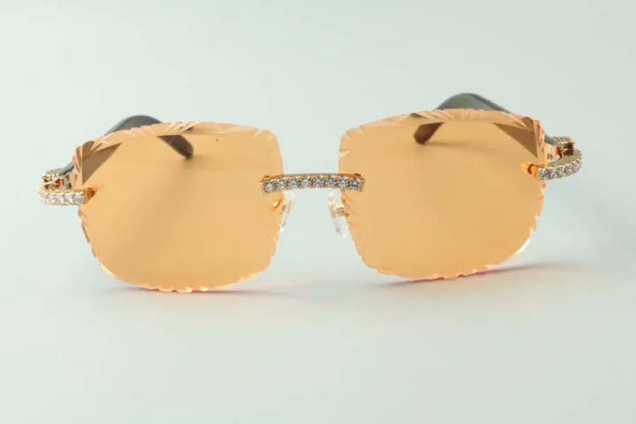 2021 Diseñadores Gafas de sol 3524023 Diamantes sin fin Cortes Lente Natural Híbrido Cuerno de búfalo Templos Gafas Tamaño 58-18-140mm2670