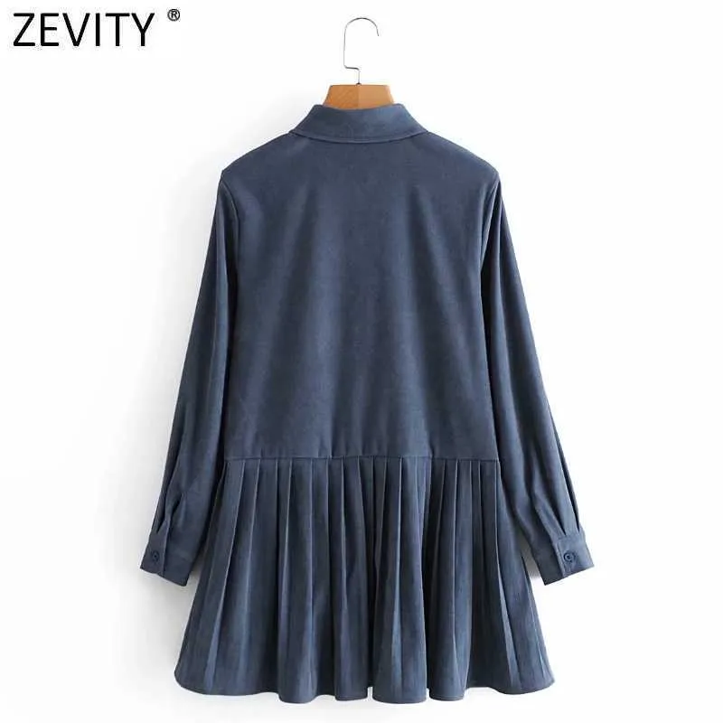 Zevity Women Fashion Turn Down Collar Hem Pieghettato Mini Shirt Dress Office Ladies Manica lunga Casual Business Vestido DS4864 210603