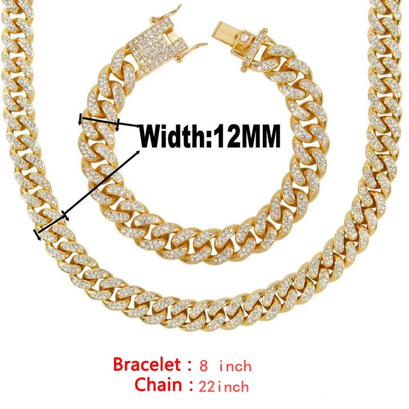 WatchBraceletNecklaceヒップホップマイアミキューバチェーンゴールドウォッチアイスアウトラインストーンCZブリングラッパーメンジュエリーJoyas2792350