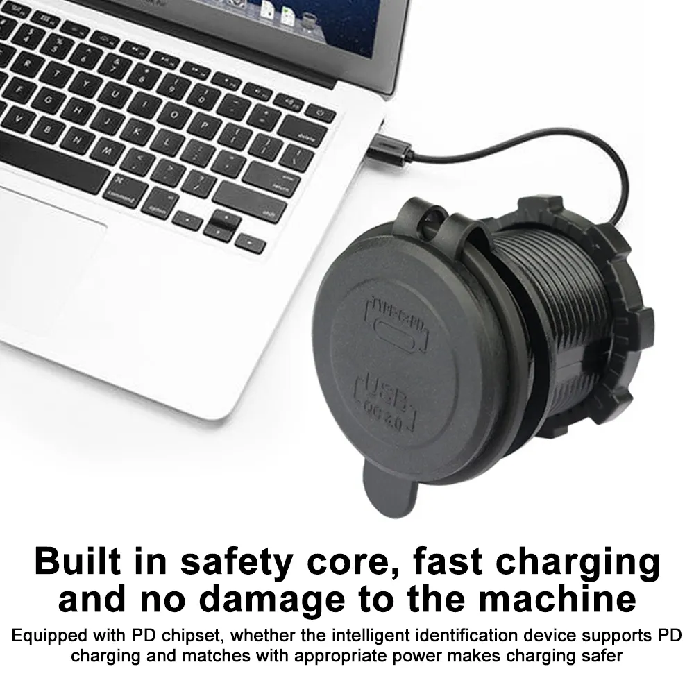 Tip C / QC 3.0 USB Şarj Anahtarı Soket Güç Çıkış Adaptörü Için Su Geçirmez 12 V 24 V Araba Kamyon Tekne RV Motosiklet