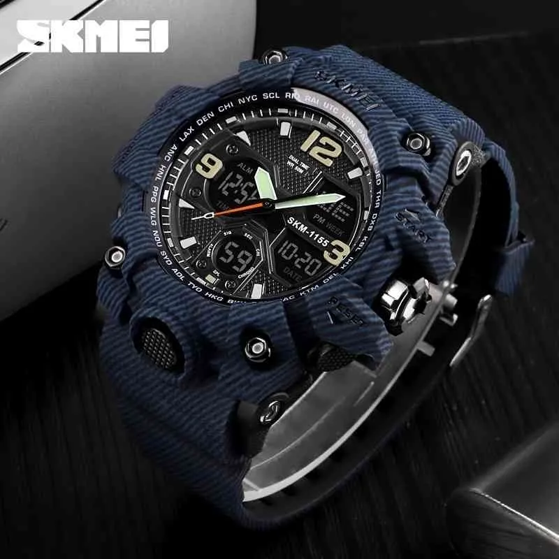 Skmei Luxus Denim Style Sports Uhren Männer Mode digitale Quarz Uhr wasserdichte lässige militärische Handgelenk Uhr Relogio T200256g