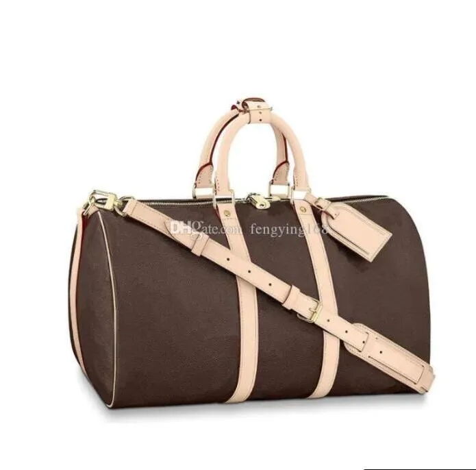 Duffle de couro real 50 bolsas de bagagem de 55 cm bolsas de ombro bolsas de bolsa de bolsas de duffel bolsas de embreagem