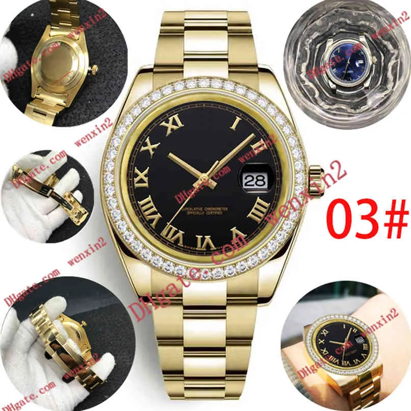 Small diamond mens watch roman numerals Mechanica automatic 41mm High Quality Stainless steel waterproof sports Style Classic gold Wristwatches