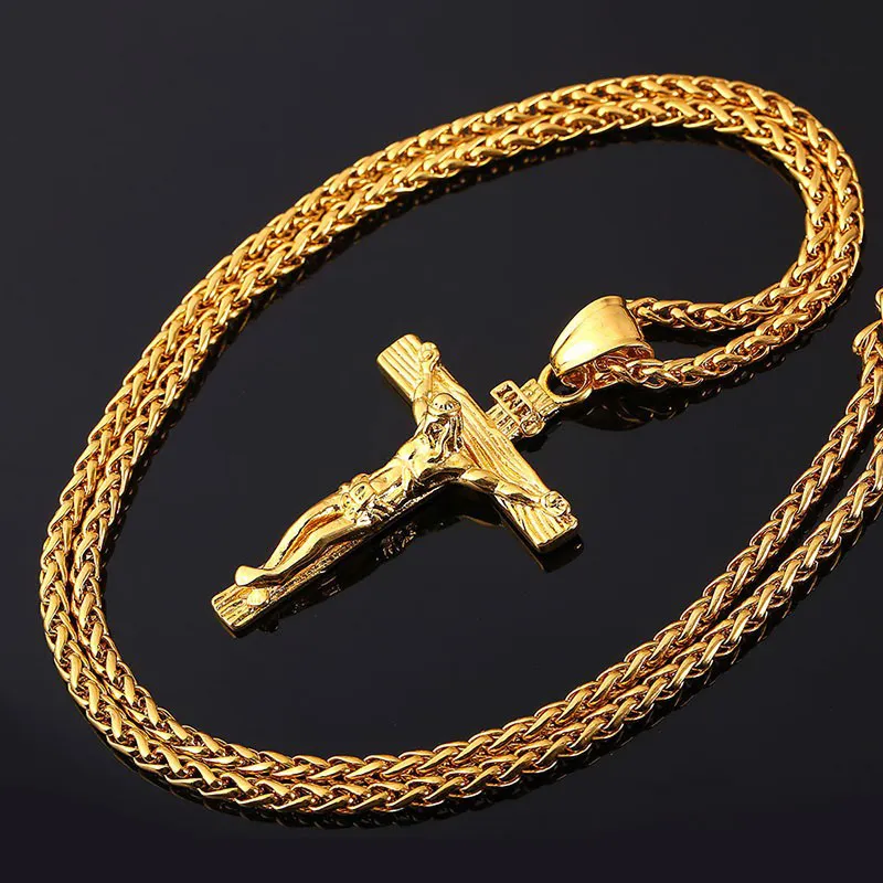 Collier de chaîne en or charmant luxe pour femmes hommes mâles hip hop cool accessoire mode jesus croix pendents colliers cadeaux255g