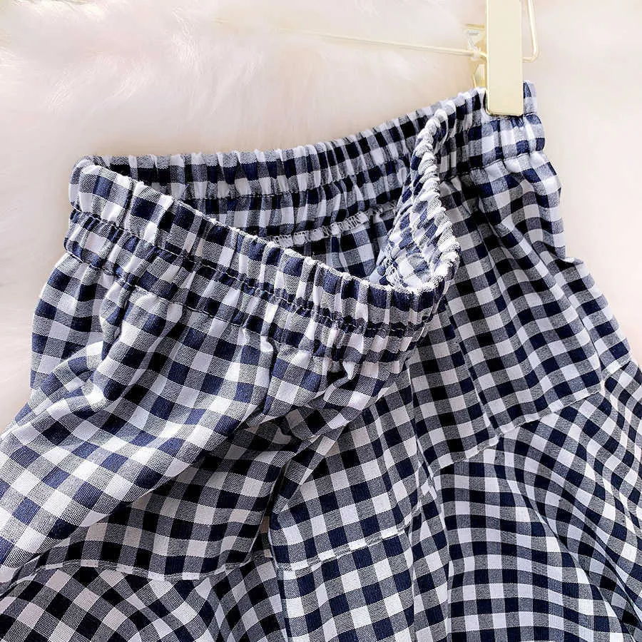 Qooth Plaid Skirt's Summer Beach Long High Elastic Waist Big Hem Flare Cotton Blend Women Jupe QH2301 210621