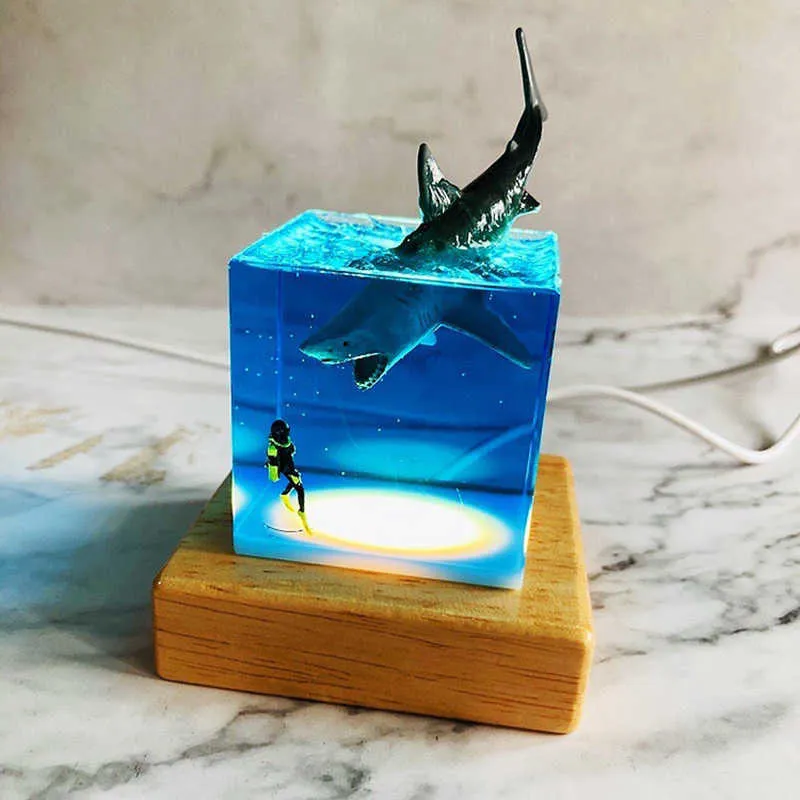 3D LED Gece Lambası Köpekbalığı Dalgara Dekorasyon Yenilik Hediye Çocuk Yatak Odası Bebek Odası Dekor için USB Başucu Masa Lambası Ev H0922