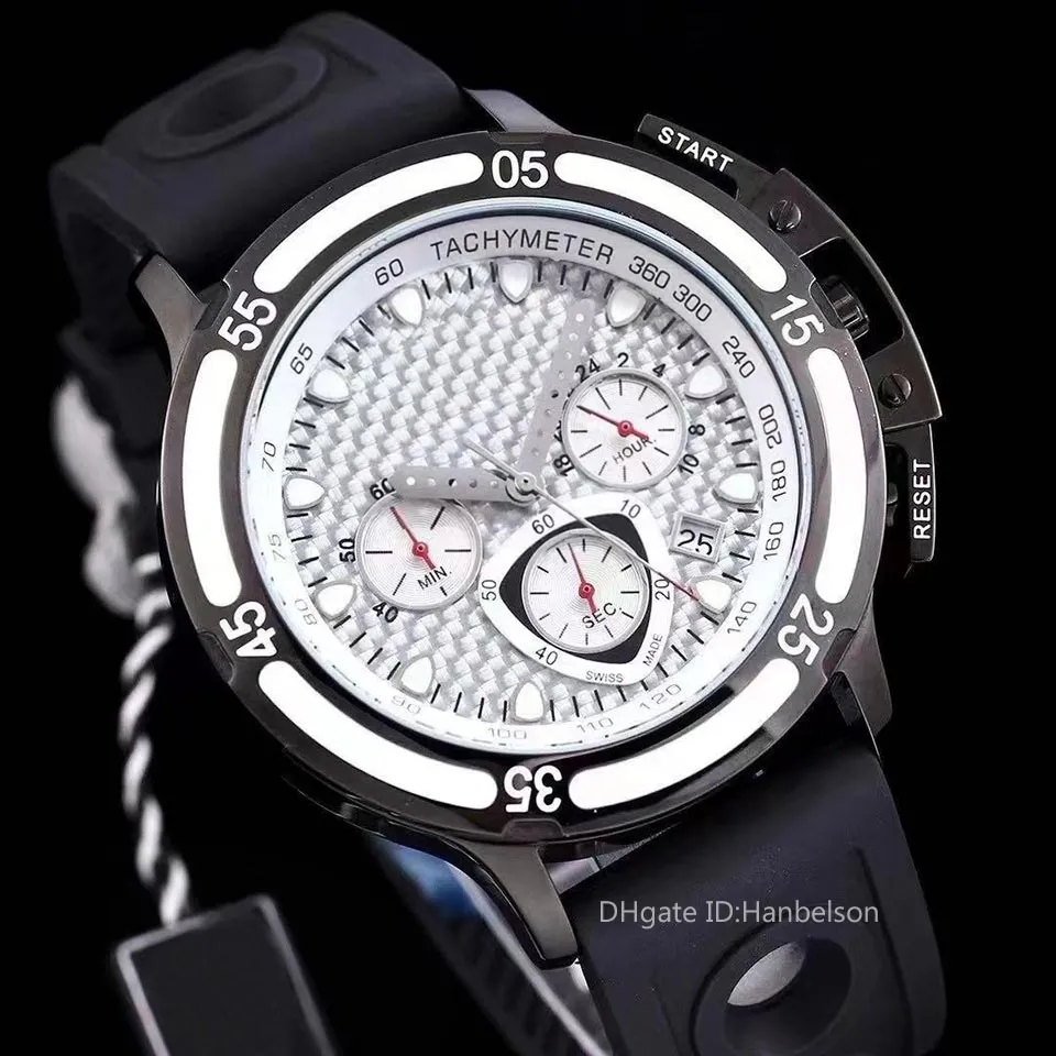 Orologi sportivi da uomo Cronografo da polso Movimento al quarzo giapponese Cassa in acciaio Cinturino in caucciù rosso reloj de lujo Hanbelson300Q