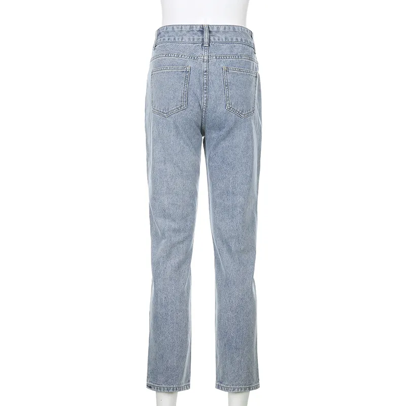 Kers borduurwerk Y2K potlood jeans voor meisjes damesmode vrouwelijke lage taille broek vintage zweet denim broek streetwear 210510