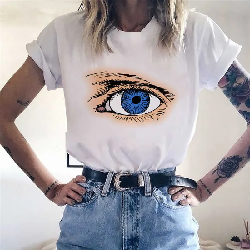 Women T-shirt Princess Makeup Graphic Tee Pink Eyelashes Print Art T-Shirt Personality Hipster Summer Woman Art T shirt X0628