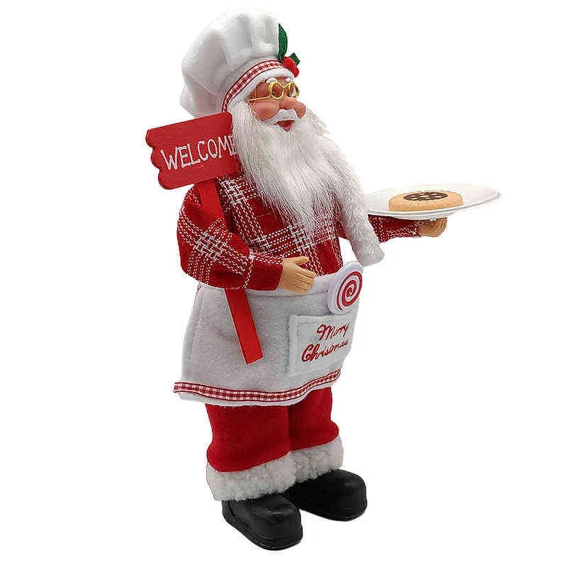 30cm Cute Christmas Tree Ornaments Chef Santa Figurine Doll Accessories Santa Claus Figurines Home Decor Merry Chrimas Gift 211104