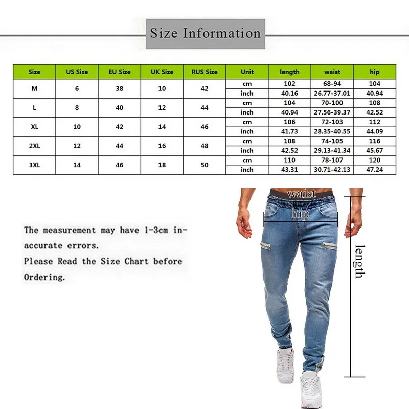 Calças elásticas masculinas com punho casual cordão jeans treinamento jogger atlético moletom moda zíper 220425240v