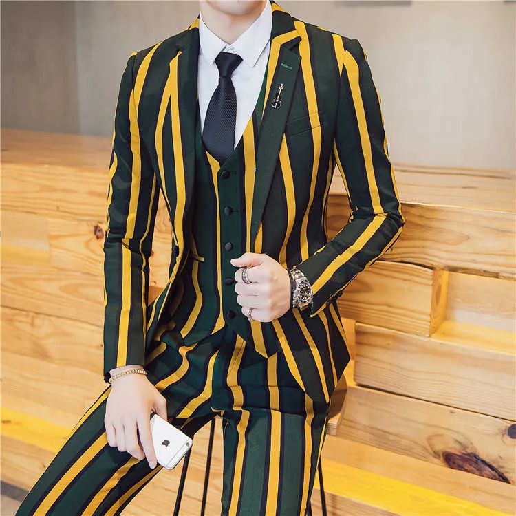 2018 Män Slim Fit Fritid Blazer Jacket, Brand-Clothing Stage Suit Mens Plus Size High-end Luxury Men's Striped Suits Sets 3XL X0909