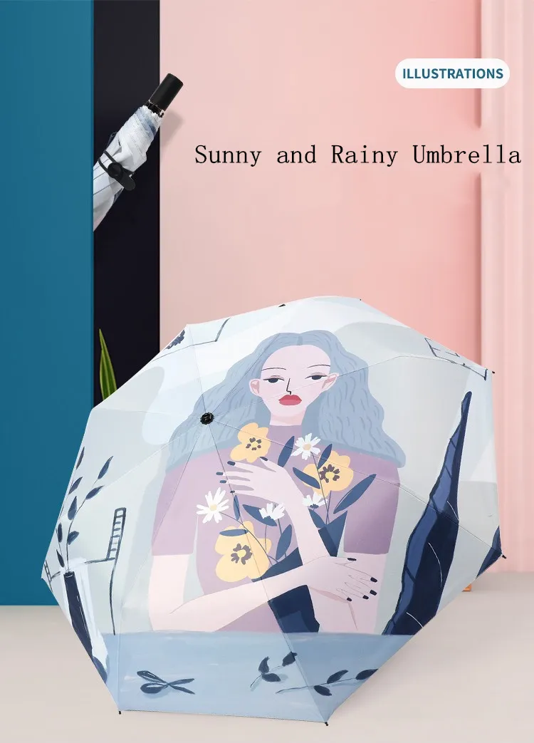 Ombrellone pieghevole a tre ombrelli pieghevoli con protezione UV Ombrellone femminile da pioggia a doppio uso antivento portatile compatto