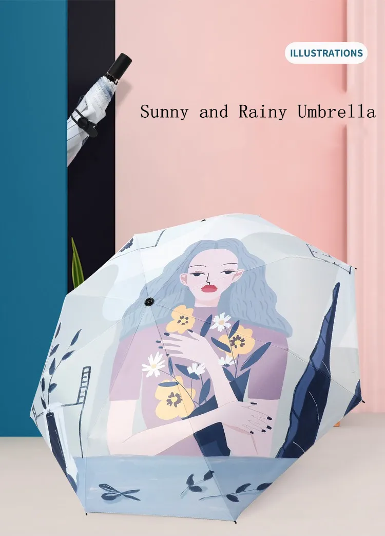 Parapluie solaire à trois pliages Protection UV parapluies pliants femme parasol pluie double usage coupe-vent Compact Portable