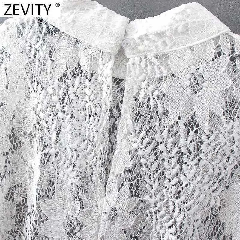 Zevity été femmes Sexy évider dentelle Crochet chemise robe femme manches chauve-souris vestidos Chic intérieur fronde robes DS8100 210603
