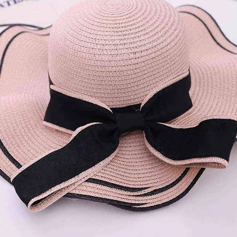 Crème solaire coréenne grand chapeau à bords chapeaux de plage dames élégantes femmes été chapeau de paille pliable protection UV grand arc chapeaux de soleil G220301