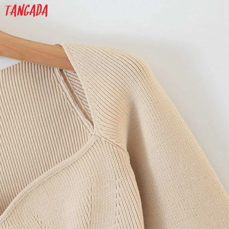 Tangada Fall Kvinnor Sexig Slim Sweater Cashmere Square Collar Stickad Pullover Högkvalitativ Jumper SP03 211011