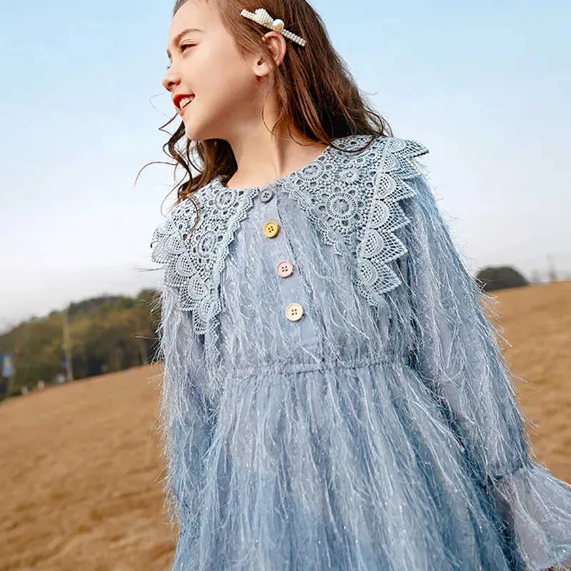 Princesse Filles Robe Printemps Évasée Manches Longues Robes pour Enfants Filles Casual Plume A-ligne Robes pour Enfants Filles Vêtements Q0716