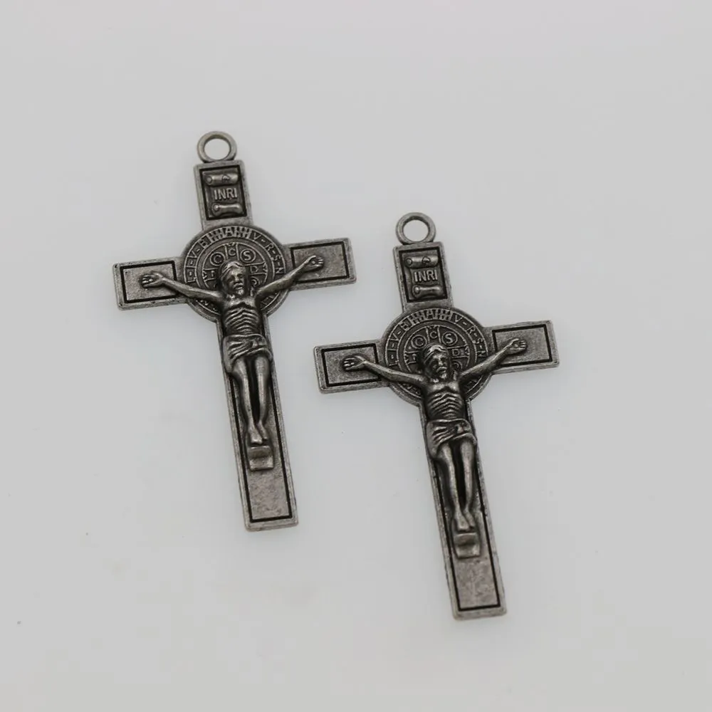 katolicyzm Benedict Medal Cross Charms Crucifix Ręcznie robione antyczne srebrne złote czarne wisiorki biżuterii