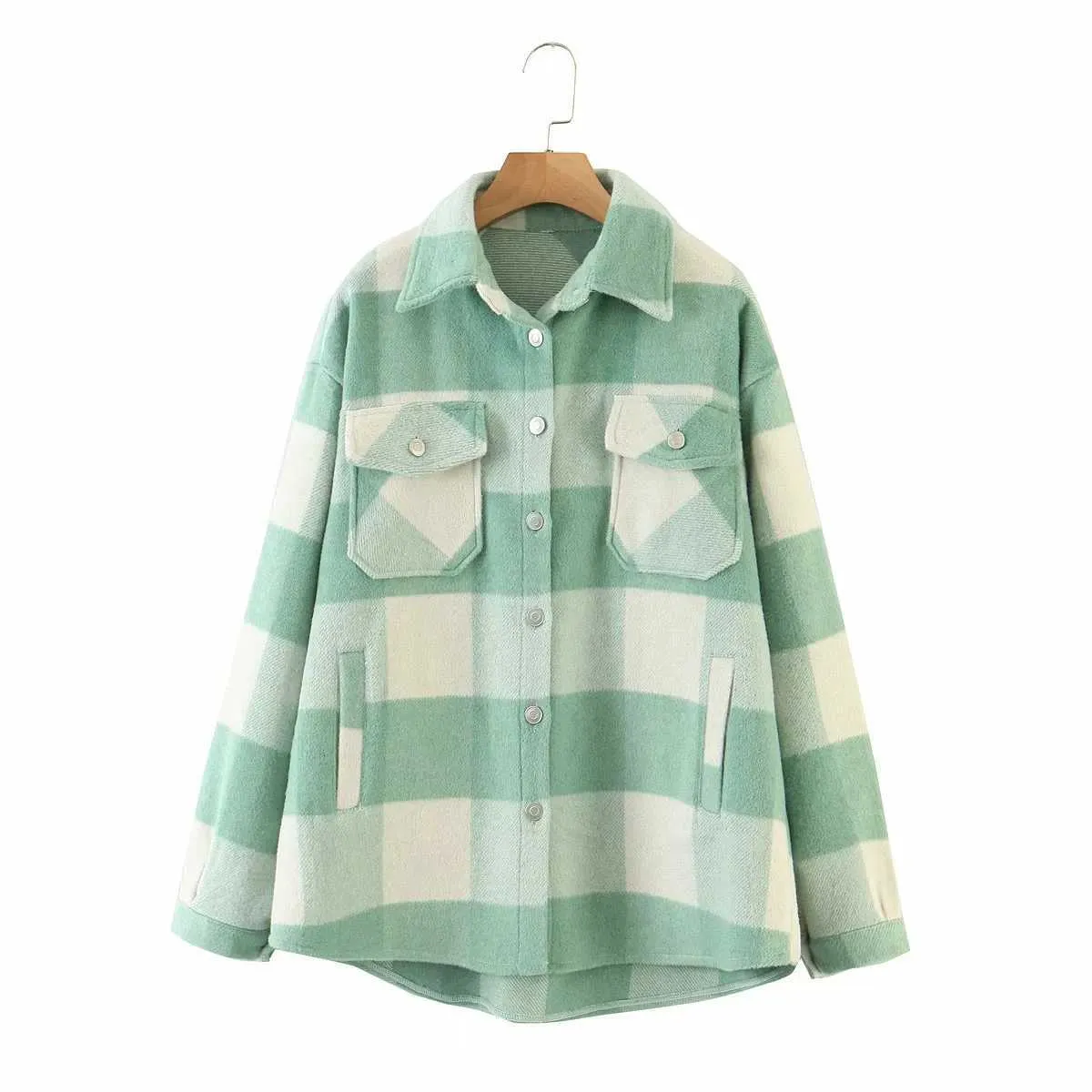 Fashion thick pink green plaid jacket women shirt coat winter plus size s casual 210922