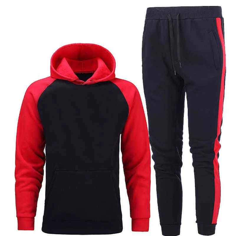 Men's Sets Hoodies+Pants Fleece Tracksuits Solid Pullovers Jackets Sweatershirts Sweatpants Oversized Hooded Streetwear Outfits G1217