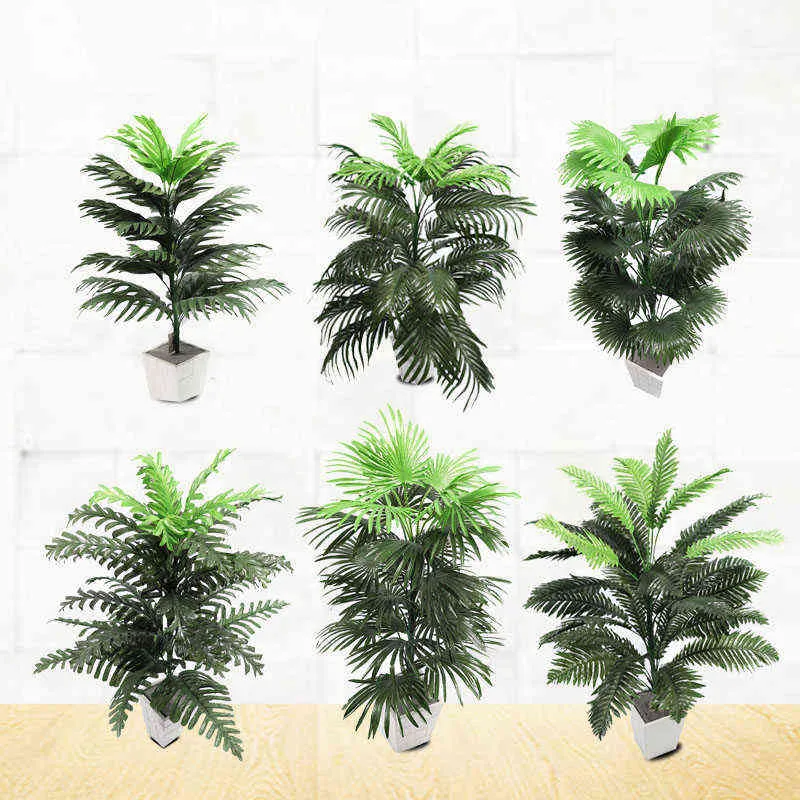 90cm tropical palm tree, large monstera artificial plants, large coconut tree with foliage, no pot for home garden decoration 211104
