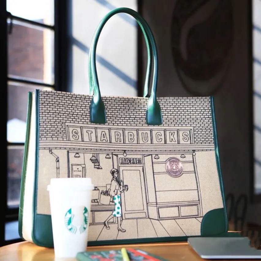 Starbucks Bag stor kapacitet Party Favor 2024 Limited Edition 50-årsjubileum retro tote väska kvinnlig butik canvas stor kapacitet s245n