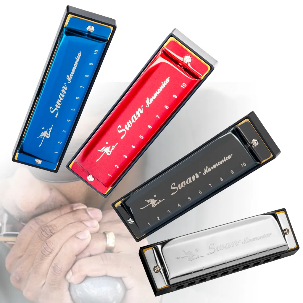 Lommi Swan Diatonic Harmonica 10 buche blu arp bocchetta Organo chiave dello strumento Reed Wase Black Silver Blue Red Armonica6660774