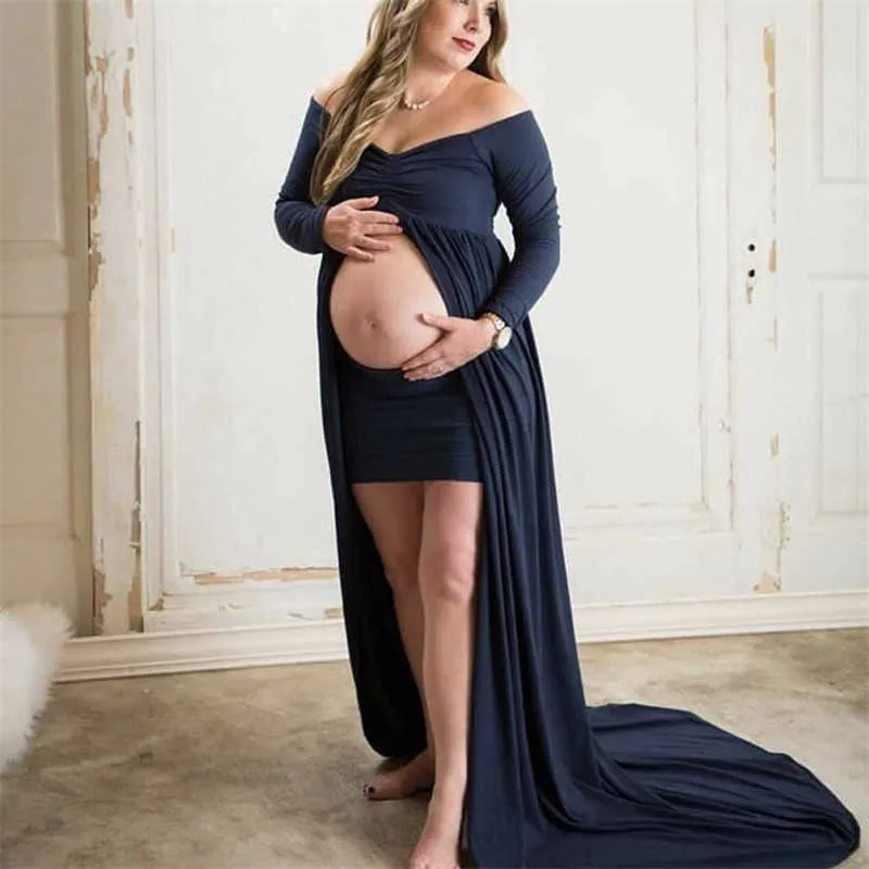 Vestiti coordinati la famiglia in cotone Abito lungo Maternità Fotografia Puntelli Abiti da donna gravidanza Abiti da madre e figlia 2020 Y0924