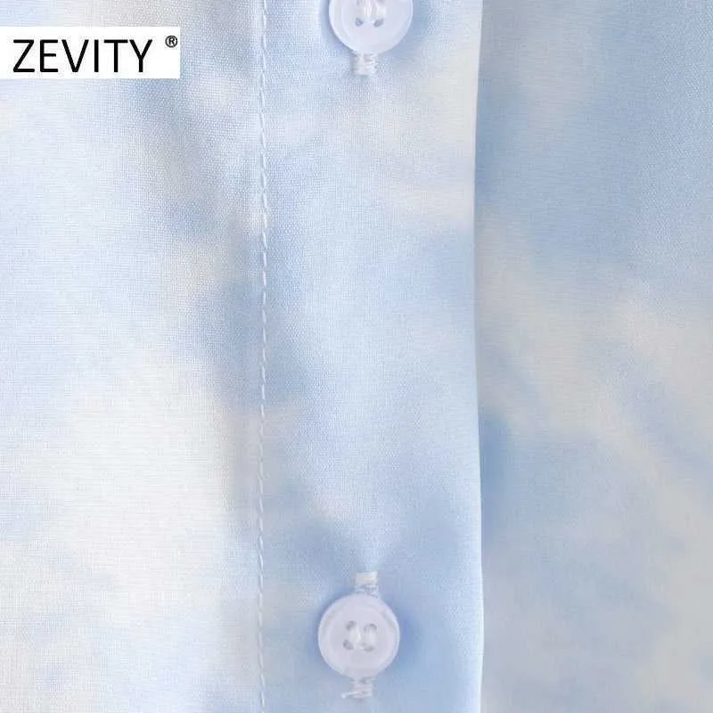 Zevity Kvinnor Mode Långärmad Slå ner Krage Tryck Casual Smock Blusskjorta Kvinnor Business Blusa Femininas Tops LS7130 210603