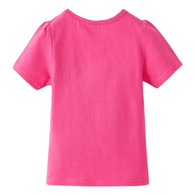 ジャンプメーターストライプの女の子Tシャツ綿動物刺繍子供夏ティーファッションバイク幼児トップ子供服210529