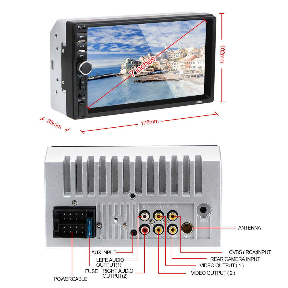 7タッチスクリーンHDカーオーディオマルチメディアプレーヤー7010B 7012B 7018B MP5 FM 2DINオートエレクトロニクスラジオリバーシングディスプレイ276W