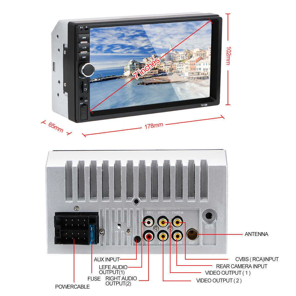 7quot Touchscreen HD Auto o Multimediaspeler 7010B 7012B7018B MP5FM 2Din Auto-elektronica Radio Omkeren Display6718025