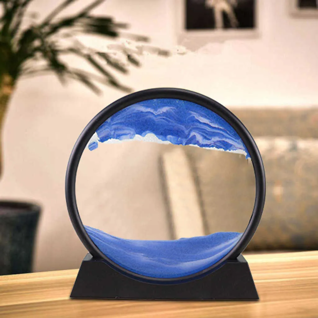 Clessidra 3D Moving Sand Art Immagine Rotonda di vetro Deep Sea scape In Motion Display Cornice scorrevole Decorazione della casa 210804
