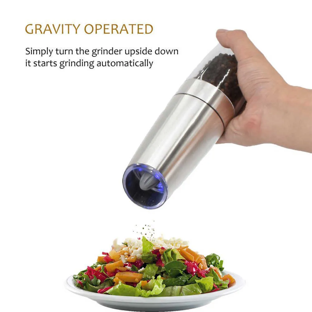 Electric Pepper Mill Stainless Steel Automatic Gravity Induction Salt and Grinder Kitchen Spice Grinding Tools 210712