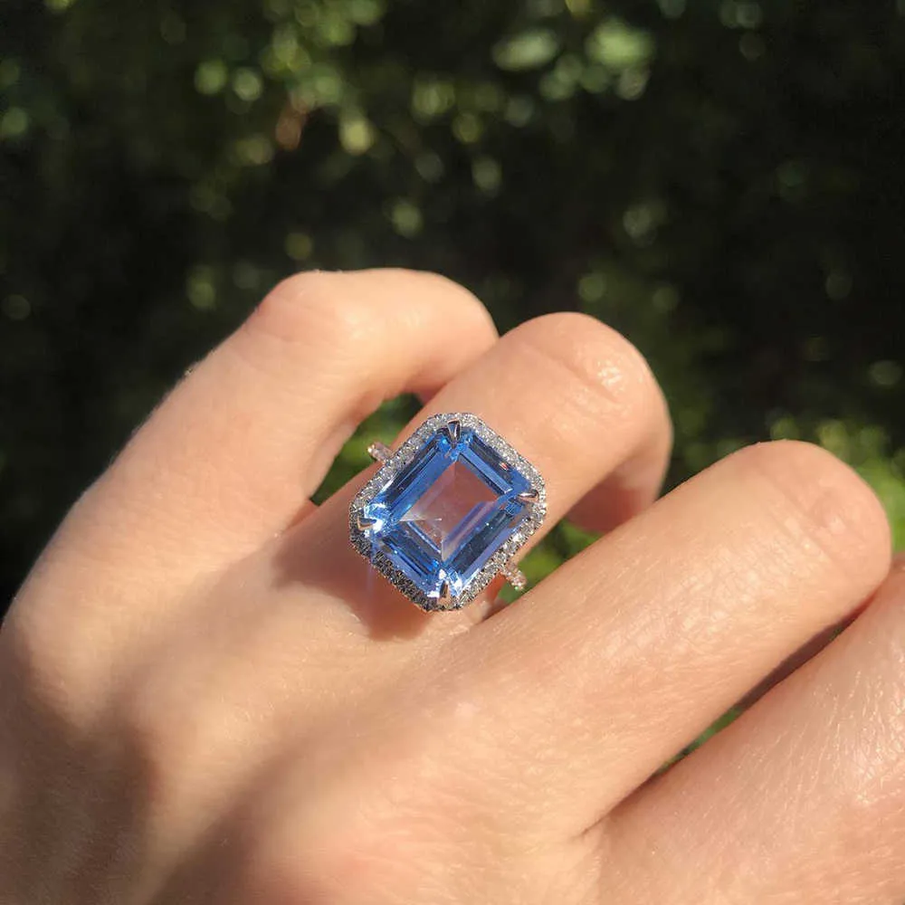 Huitan роскошь AAA небо синий CZ камень свадебные кольца грациозно годовщины подарочное кольцо для жены блестящие женщины классические свадебные украшения x0715