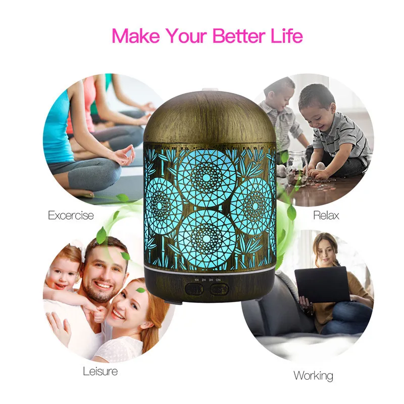 300ML Ultrasonic Air Humidifier Aromatherapy Essential Oil Diffuser Night Light Auto Shut Off Timer Office Bedroom Home
