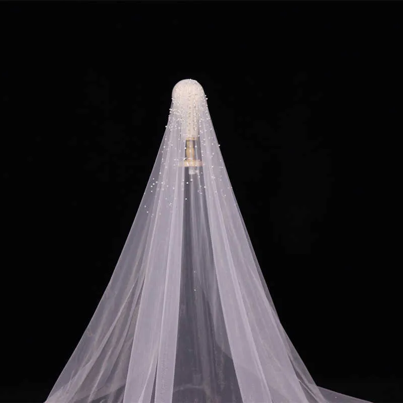 3M Long Perles Voile De Mariage Tulle 1T Blanc Voile De Mariée Élégant Luxueux Voile De Mariée Perlé Ivoire Voiles De Fête De Mariée Avec Peigne X0726