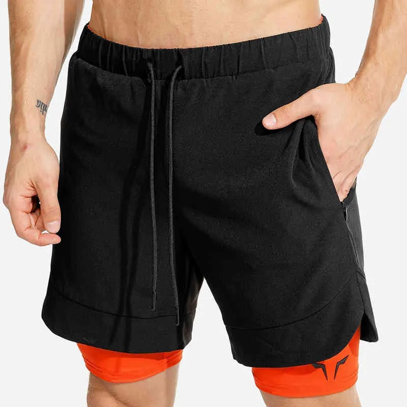 Summer Mens Sports Shorts 2 In 1 Safety Pocket Sexy Running Shorts Mens Double Layer Breathable Fitness Training Pants 210322