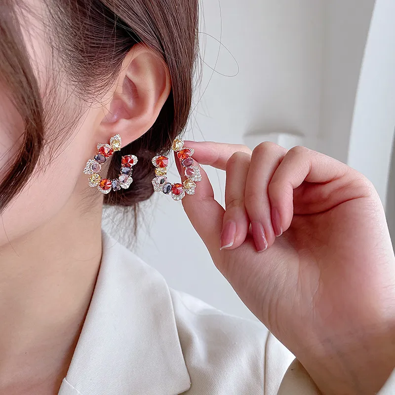 SINZRY 2021 bigiotteria alla moda di alta qualità zircone cubico bling colorato cristallo geometrico coreano orecchini con perno lucido