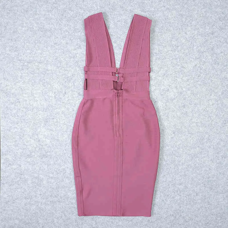 BEAUKEY été 2020 femmes découpé Sexy HL robe de pansement moulante col en v profond rose robe soirée Maxi XL fête Vestido genou longueur G1214