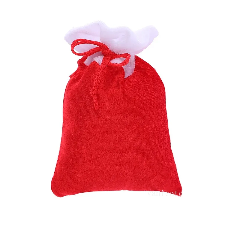 10 * 15 cm Buon Natale Sacchetto regalo rosso Tinta unita Sacco di Babbo Natale Borsa con coulisse Albero di Natale Sacchetti imballaggio di caramelle T2I52879