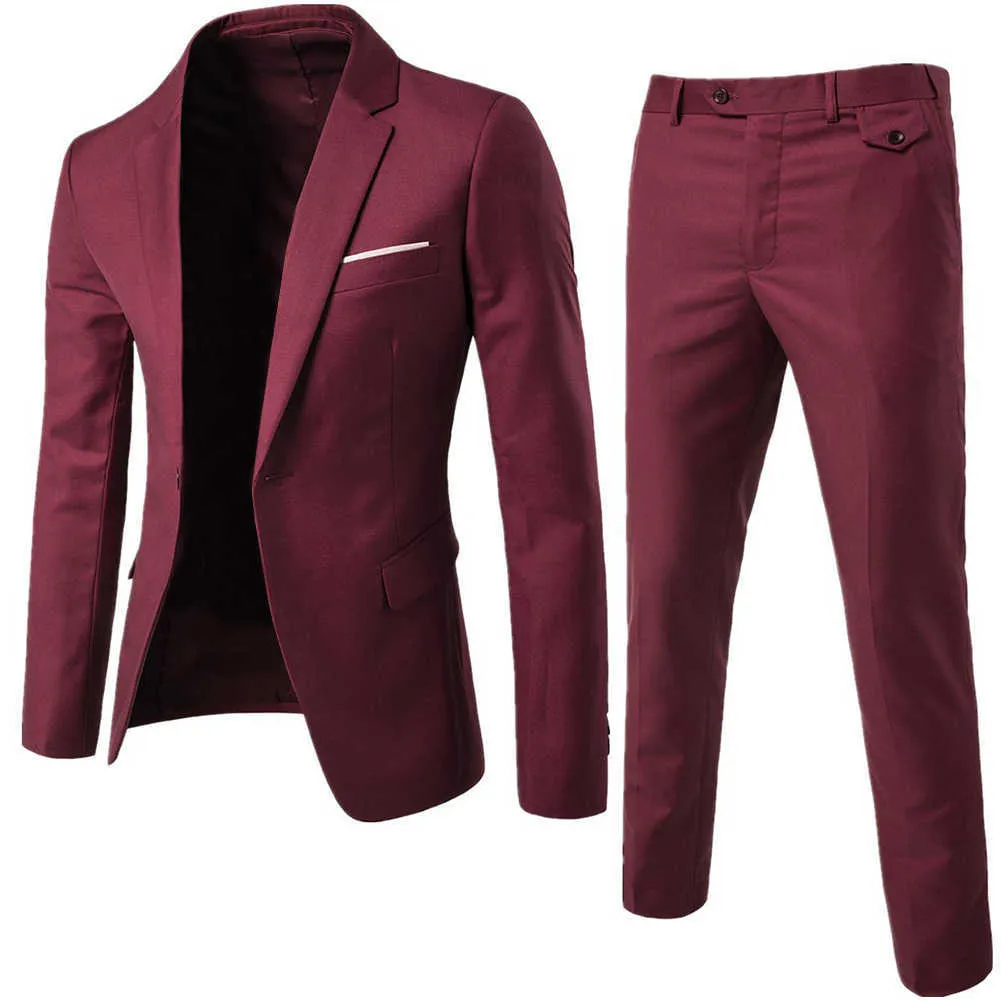 2 stks set mannen pak plus size mannen effen kleur lange mouw revers slanke knop pak zakelijke kleding zakelijke pakken x0909