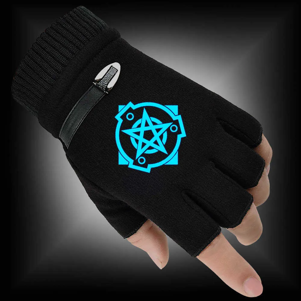 Autumn Winter Men 2020 New Woman Gloves SCP Foundation Fluorescerande Luminous Fingerless Handskar Varma stickade handskar H08188188996