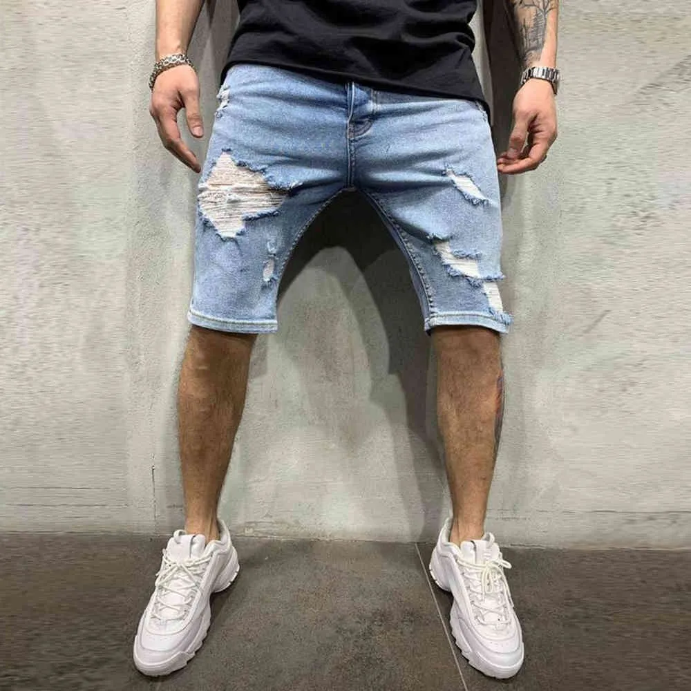 Zomermode Casual Slim Fit Mens Stretch Short Jeans Hoge kwaliteit Elastische denim shorts 210322