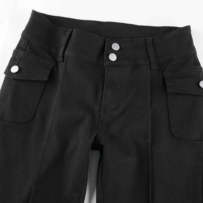 HOUZHOU Y2k taille basse noir Jean Vintage 90 s esthétique Rise Harajuku Denim pantalon mode pantalon 210809