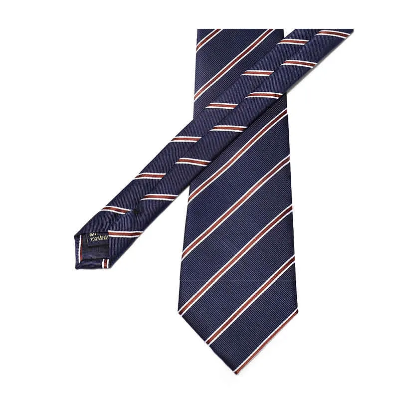 Cravate rayée bleu marine pour hommes marque Designer 8CM mariage affaires mode luxe robe costume soie Polyester cravate avec boîte-cadeau