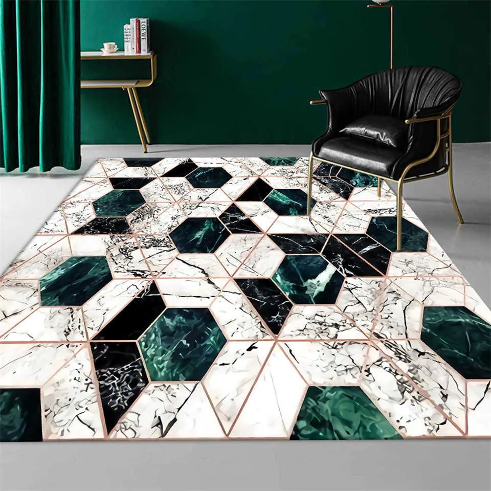 Luxe vert foncé blanc géométrie marbre chambre tapis nordique moderne tapis pour salon canapé tapis de sol couloir personnalisé 210626