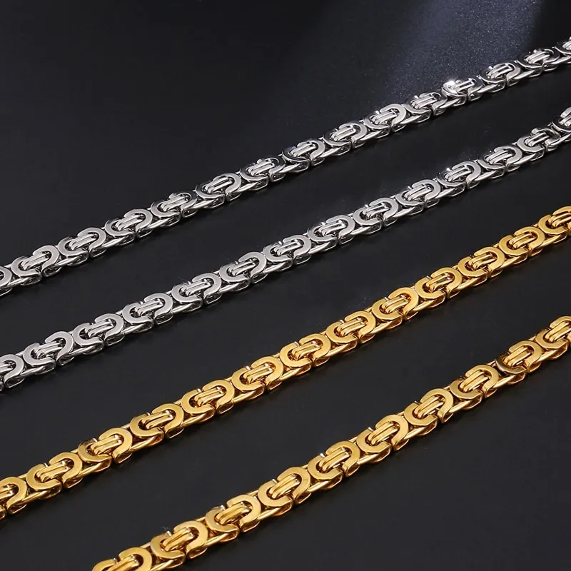 الذهب الفضة البيزنطي قلادة مسطحة الفولاذ المقاوم للصدأ سلسلة رابط للرجال طول المجوهرات 22 '' عرض 6 مم 274C