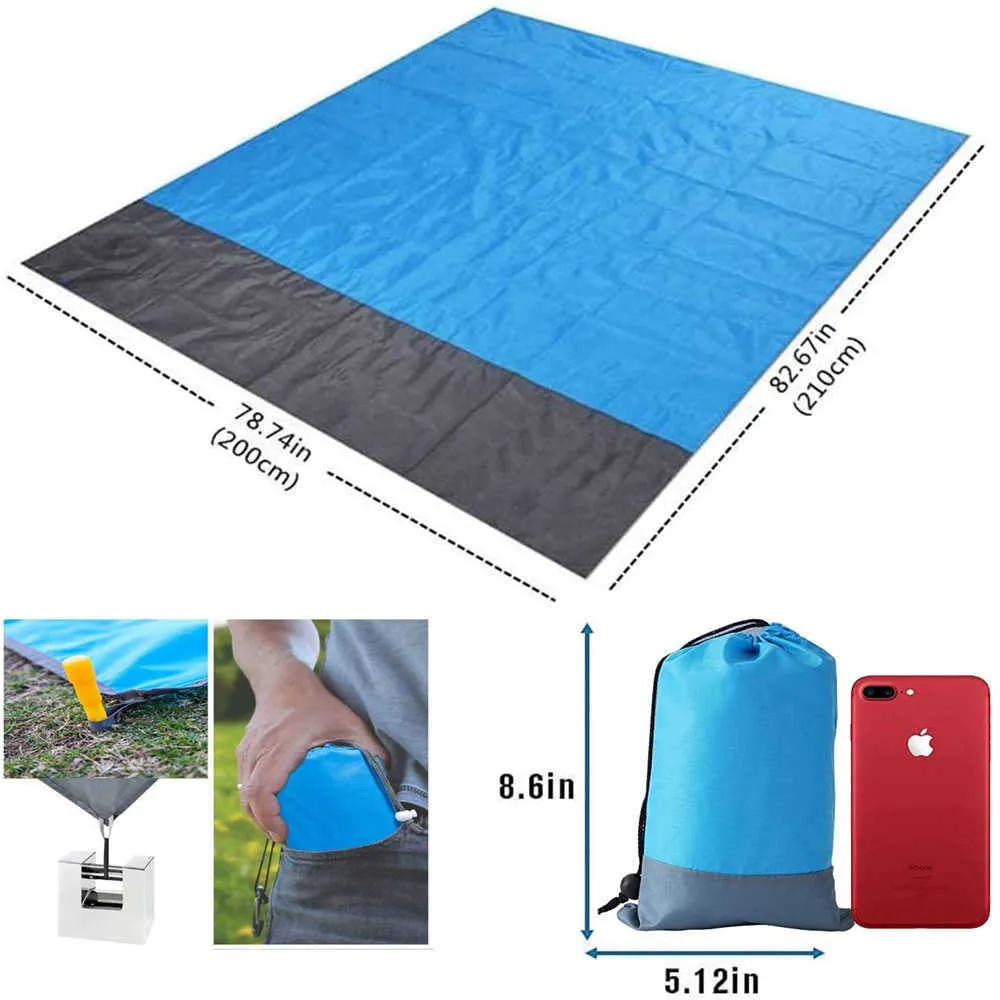 2x2.1 m étanche poche couverture de plage pliant Camping tapis tress Portable léger extérieur pique-nique sable 210727